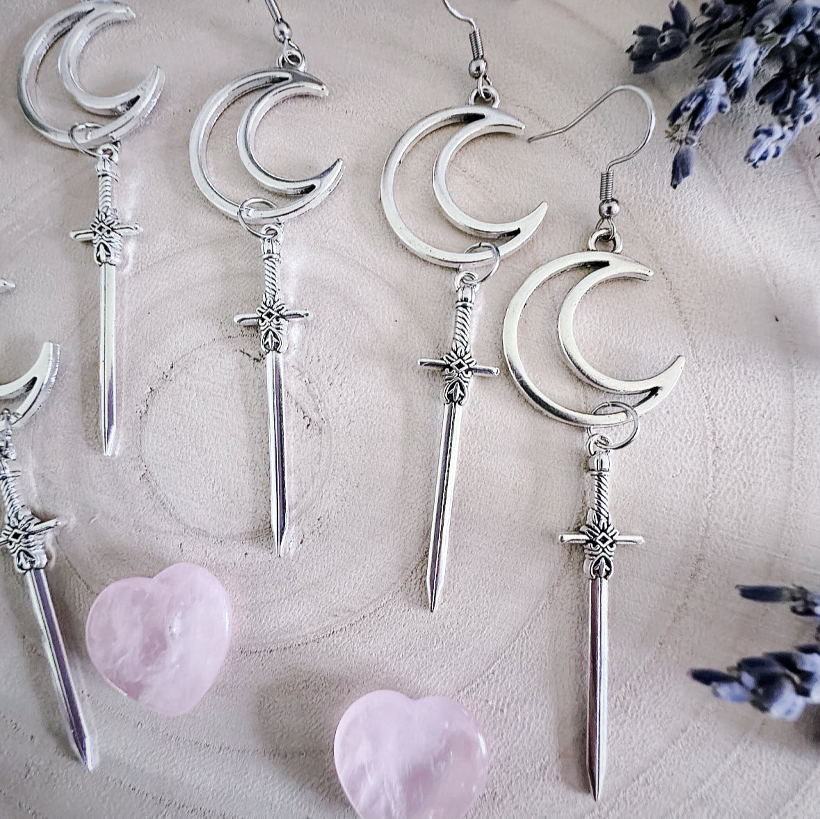 Crescent Moon & Sword Earrings