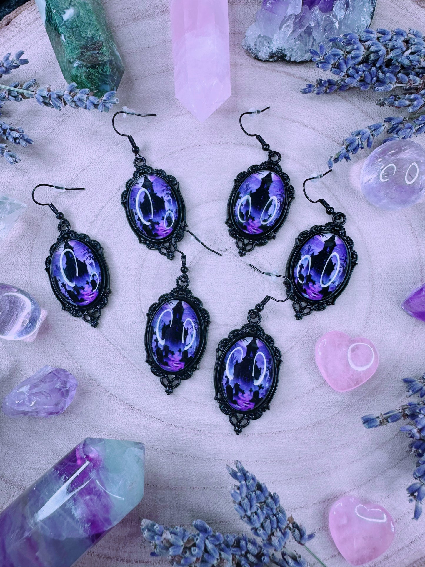 Purple Graveyard Cameo Earrings
