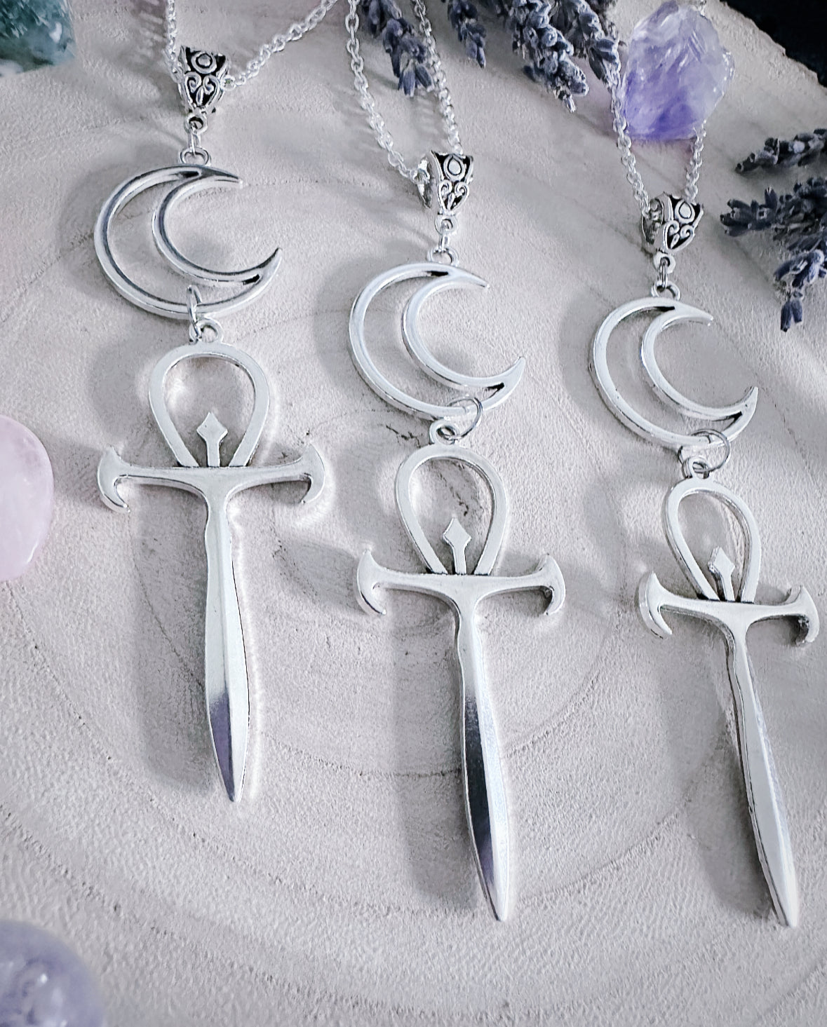 Crescent Moon & Ankh Necklace