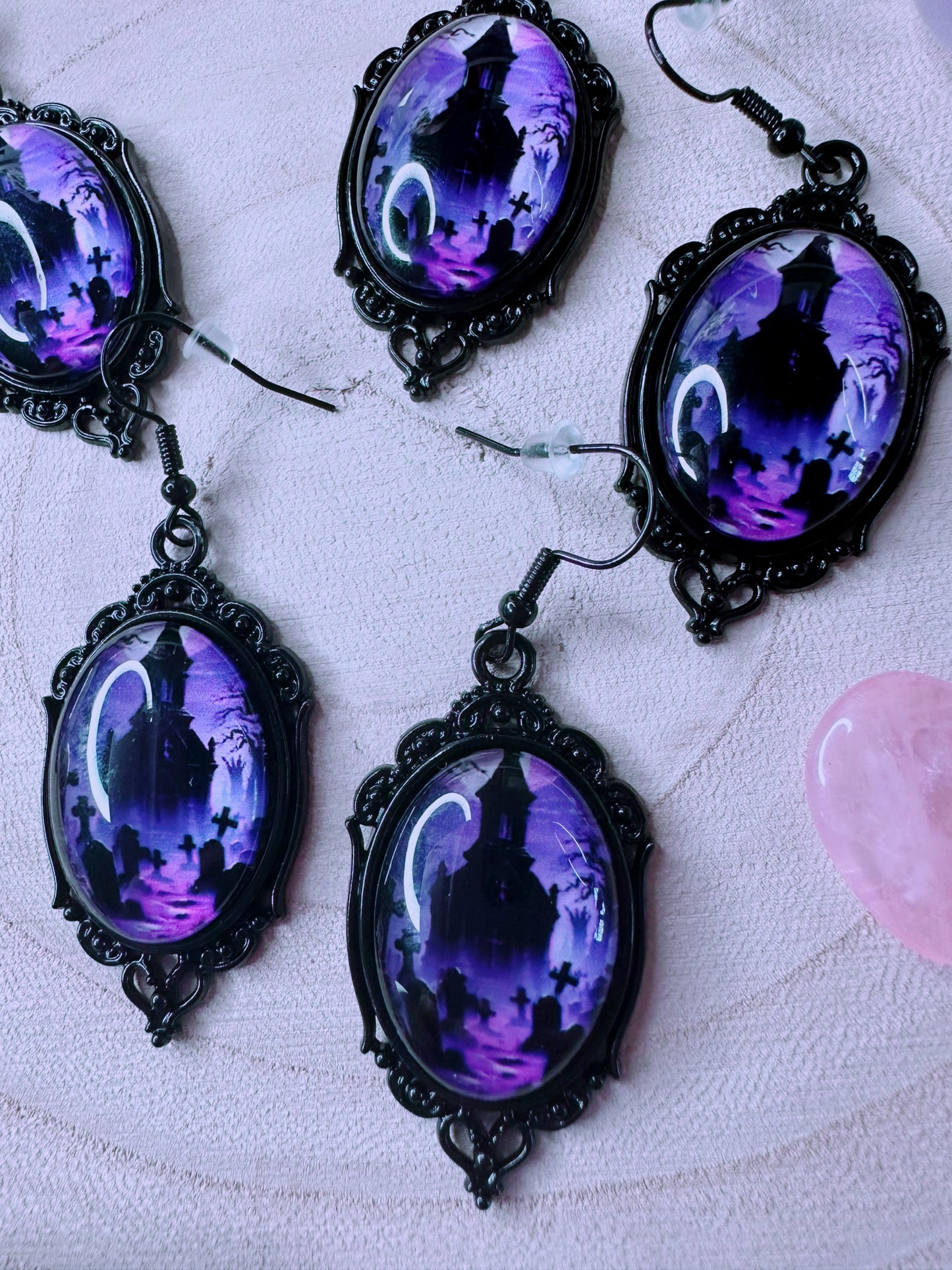Purple Graveyard Cameo Earrings