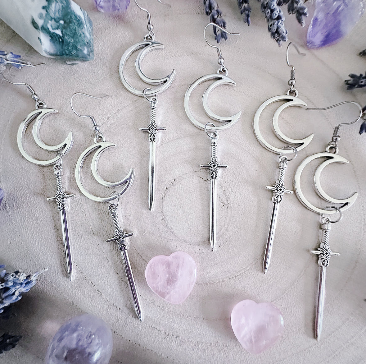 Crescent Moon & Sword Earrings
