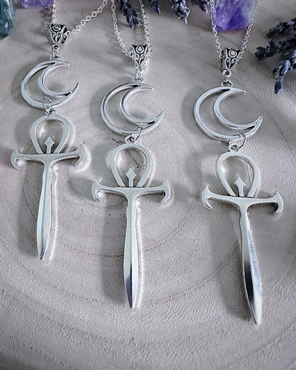 Crescent Moon & Ankh Necklace