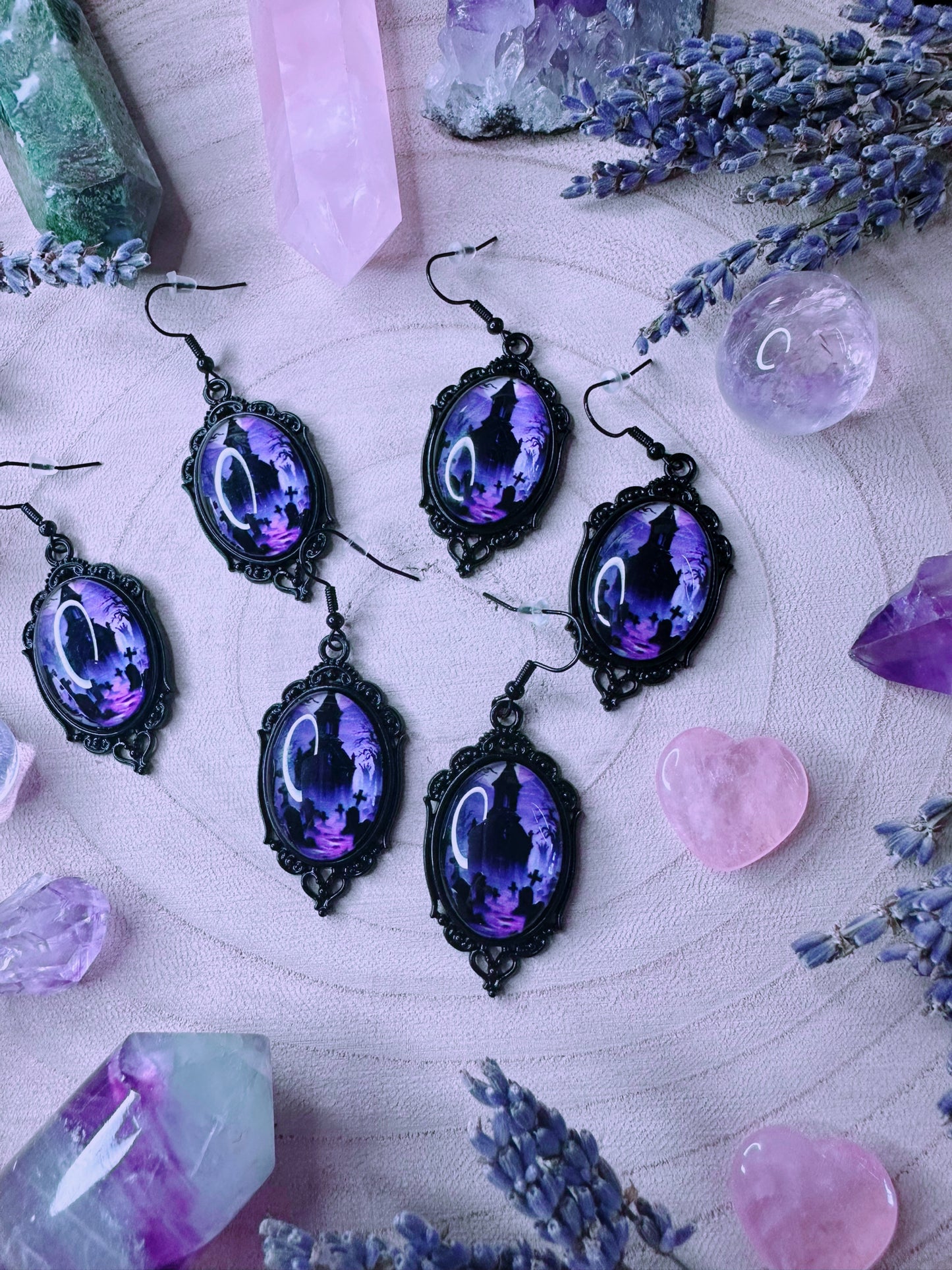 Purple Graveyard Cameo Earrings