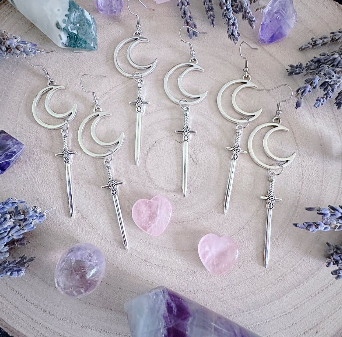 Crescent Moon & Sword Earrings