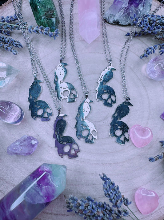 Stainless Steel Raven & Skull Necklace