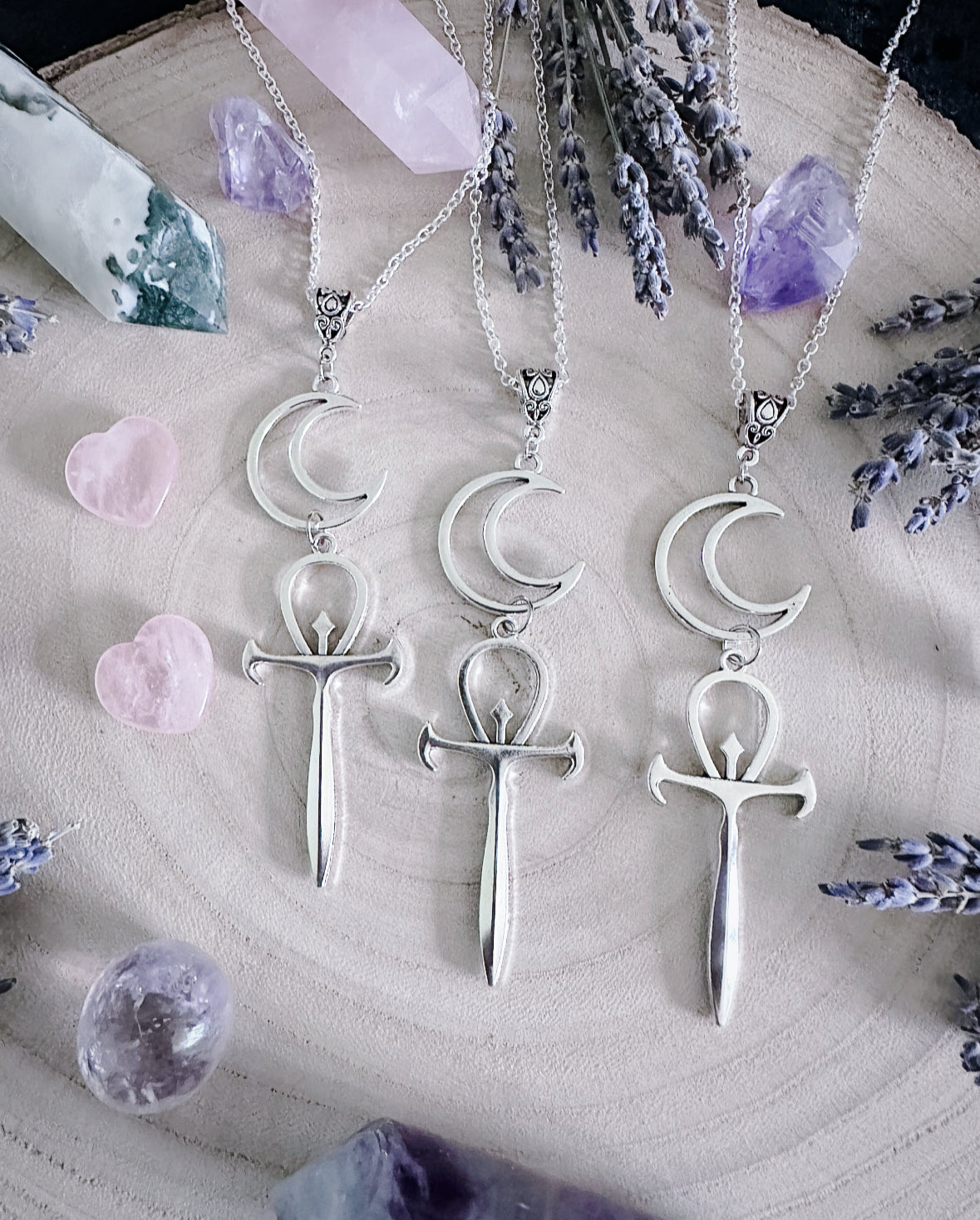 Crescent Moon & Ankh Necklace