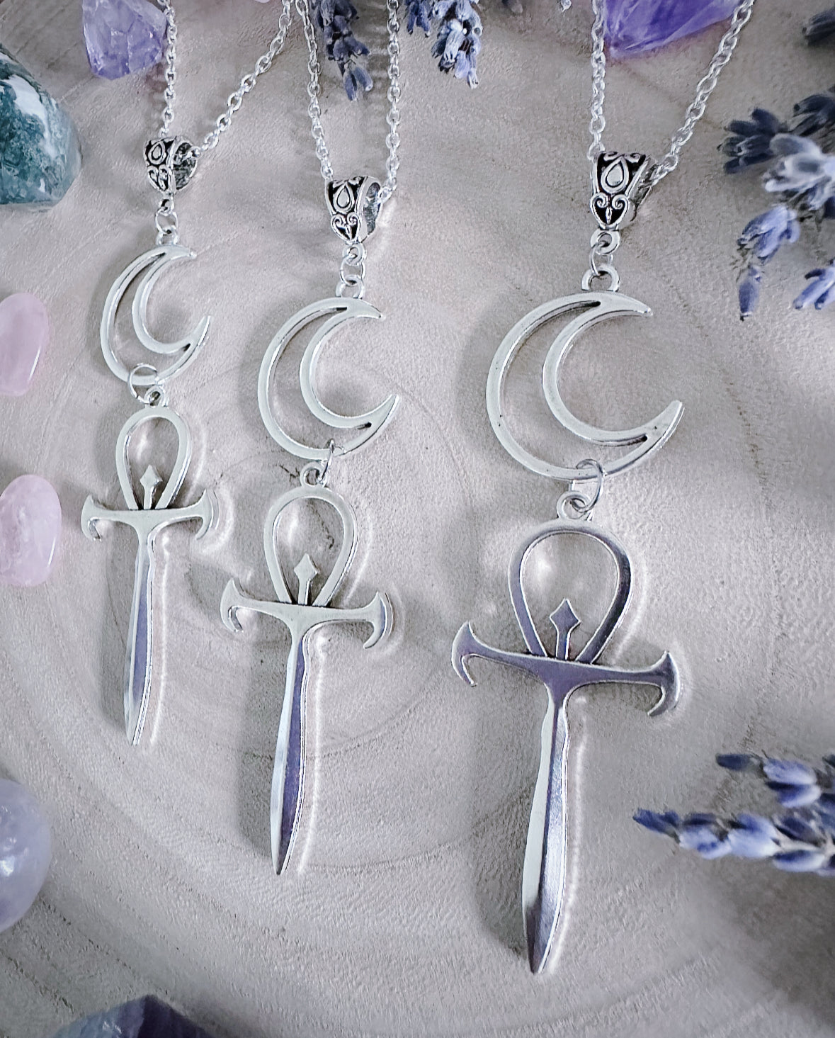 Crescent Moon & Ankh Necklace