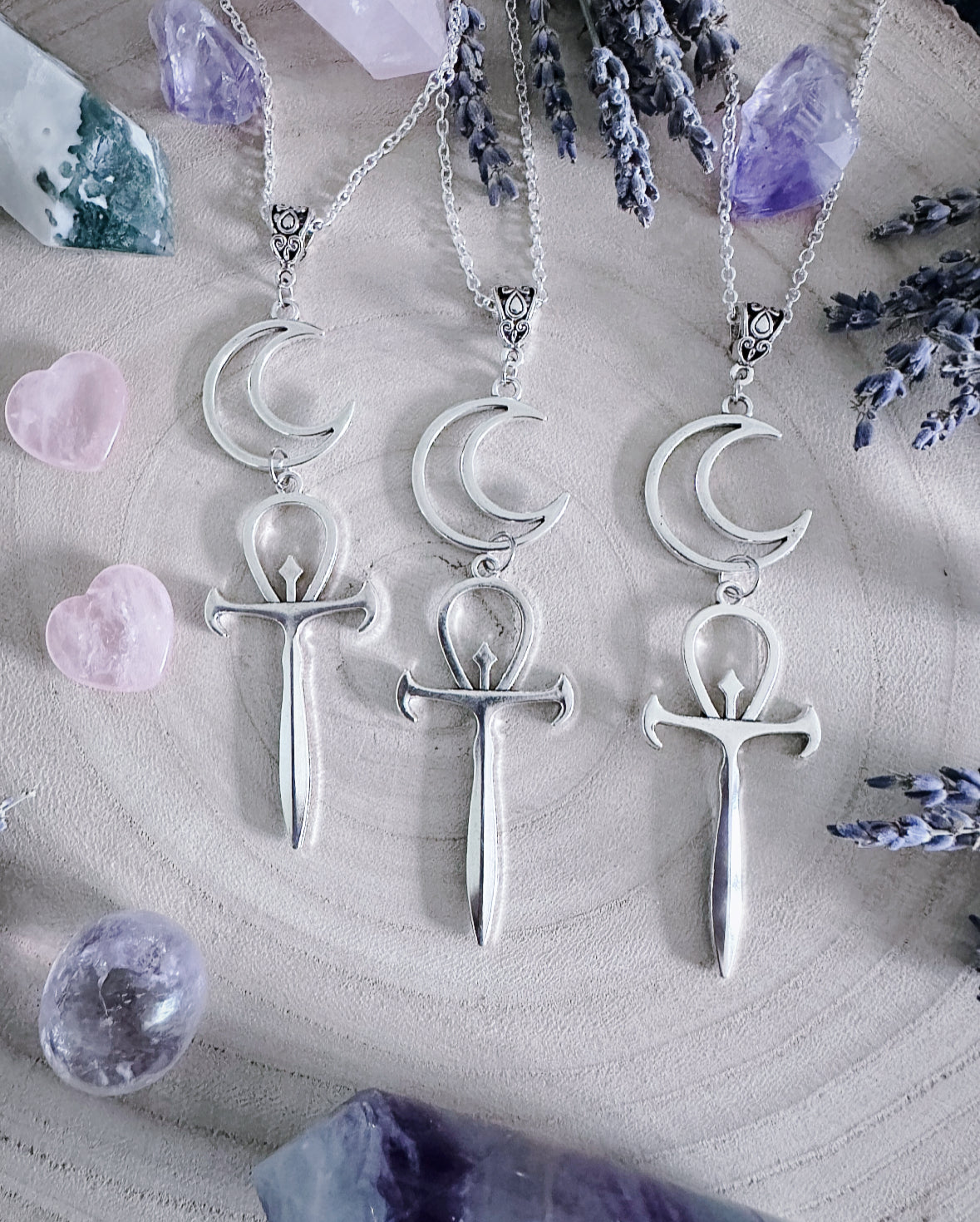 Crescent Moon & Ankh Necklace