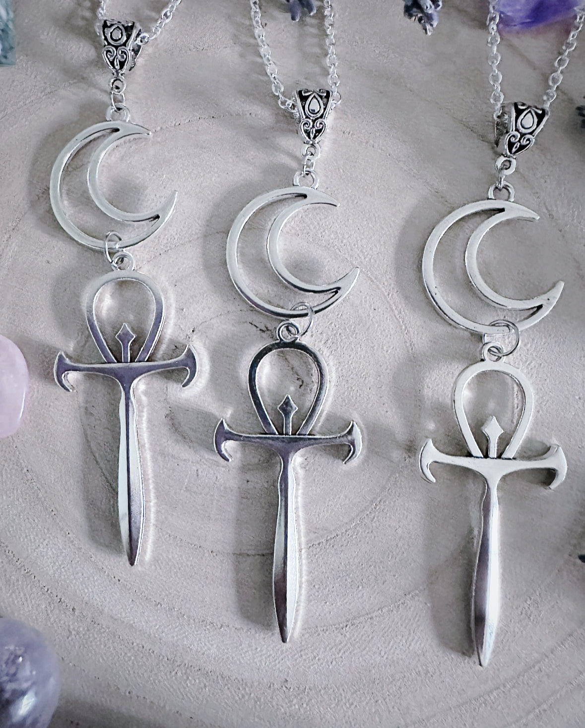 Crescent Moon & Ankh Necklace