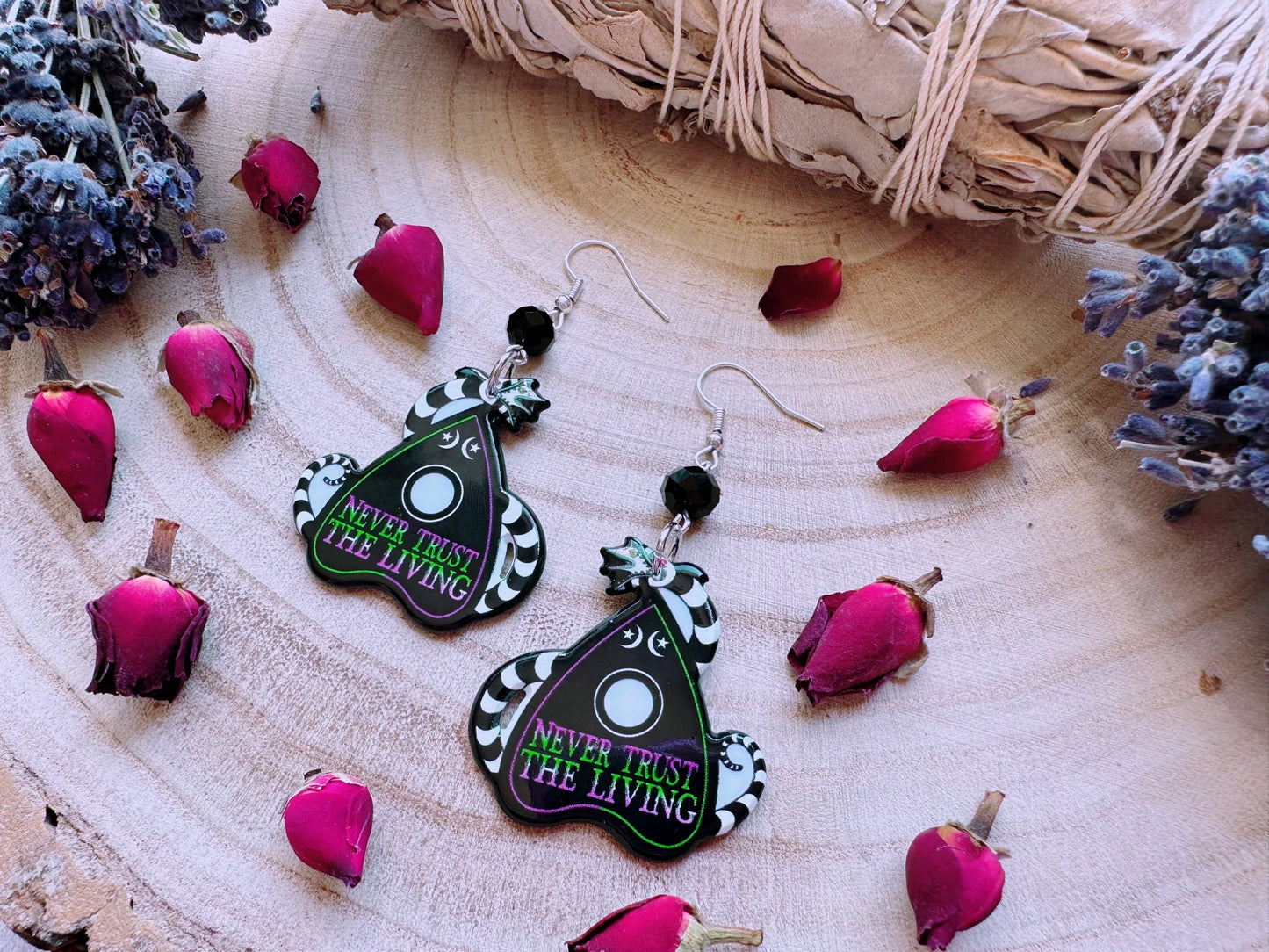 Never Trust The Living Ouija Planchette Earrings
