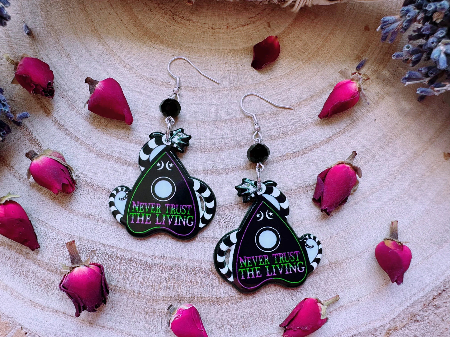 Never Trust The Living Ouija Planchette Earrings