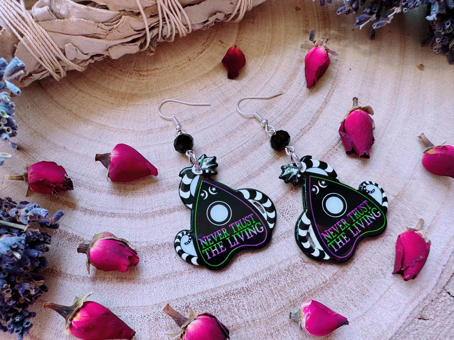 Never Trust The Living Ouija Planchette Earrings
