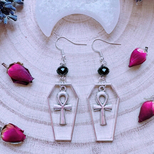 Ankh Of The Undead Coffin Earrings