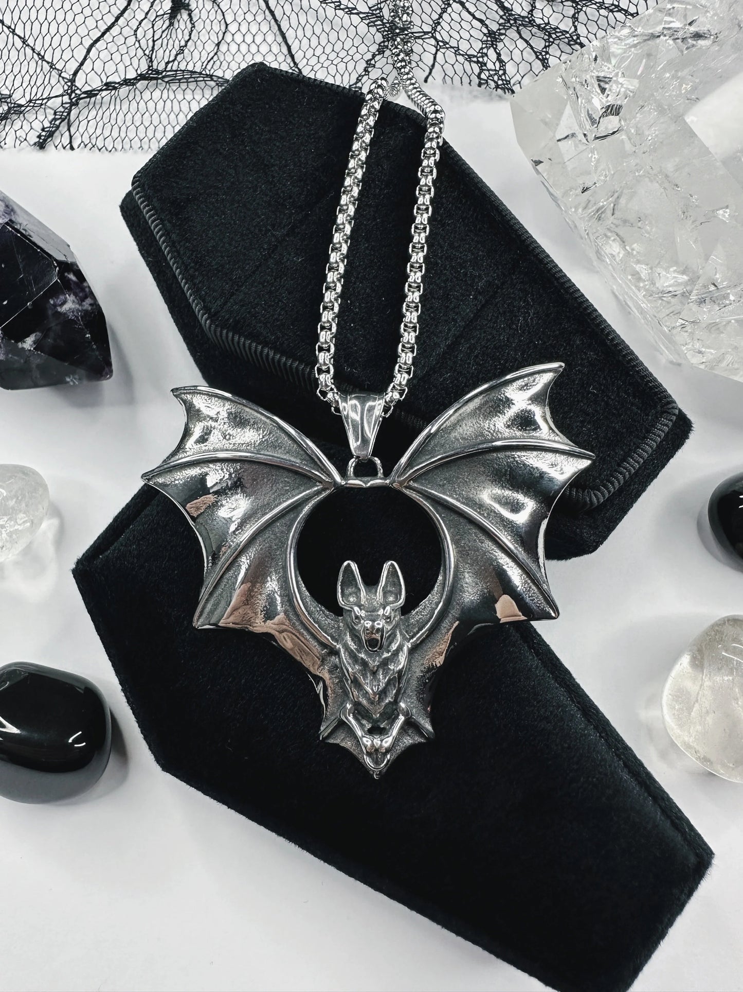 Gothic Stainless Steel Prince Of Darkness Bat Necklace