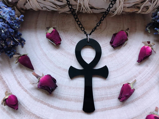 Black Acrylic Ankh Necklace