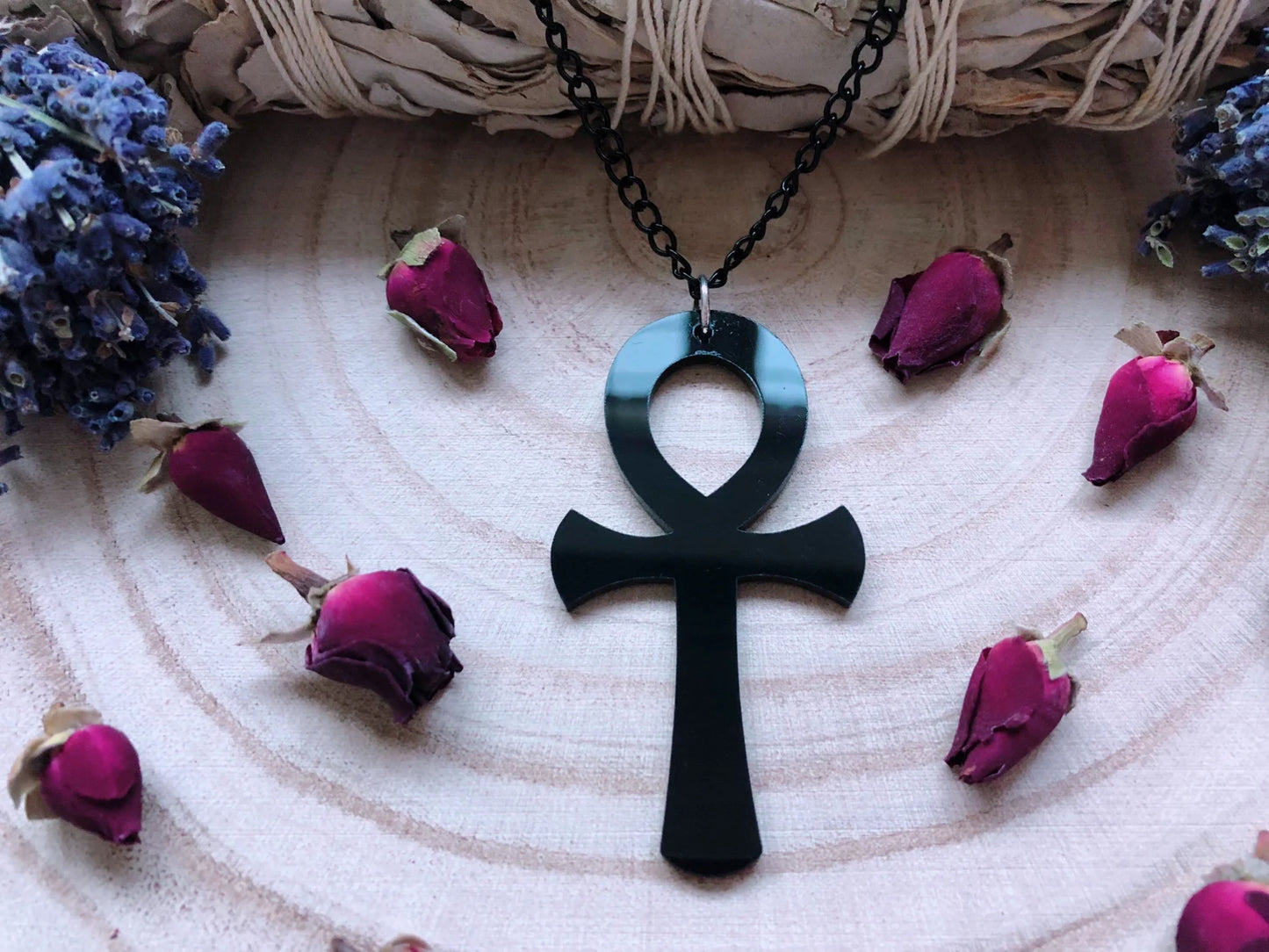 Black Acrylic Ankh Necklace