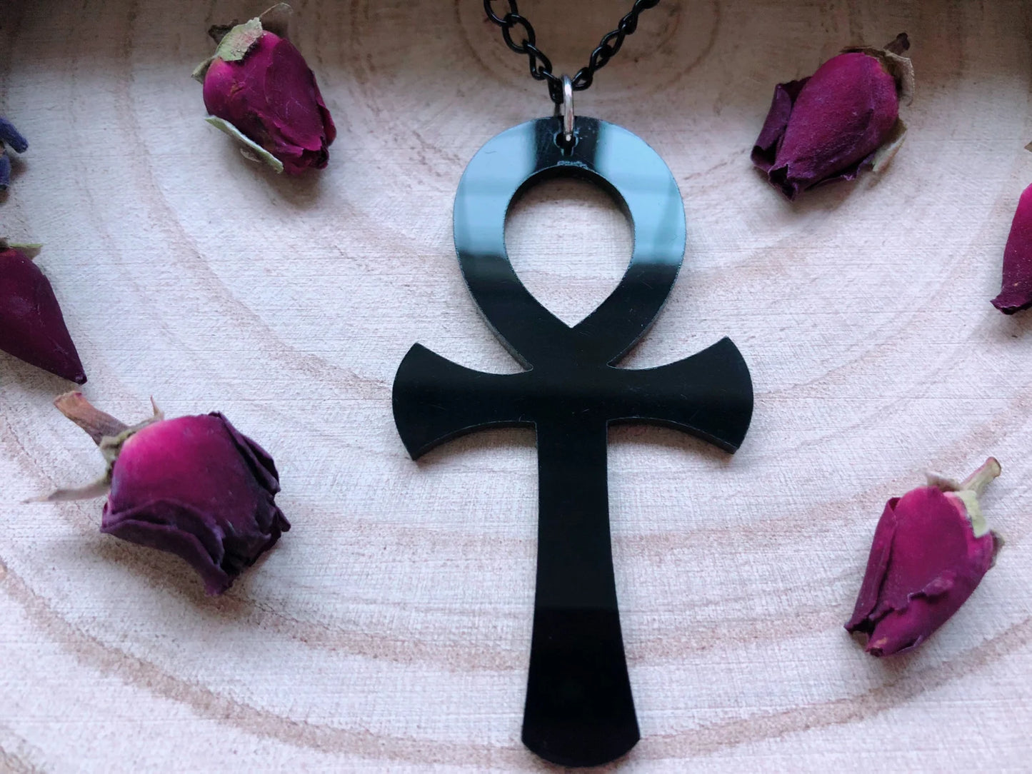 Black Acrylic Ankh Necklace