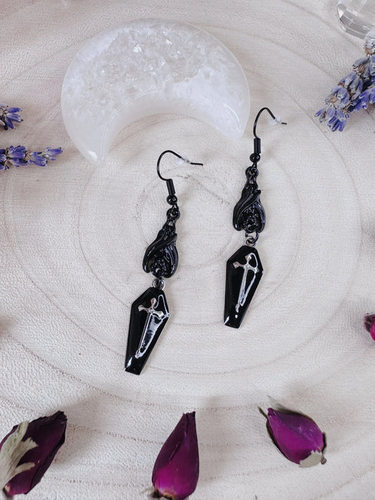 Black Bat & Coffin Earrings