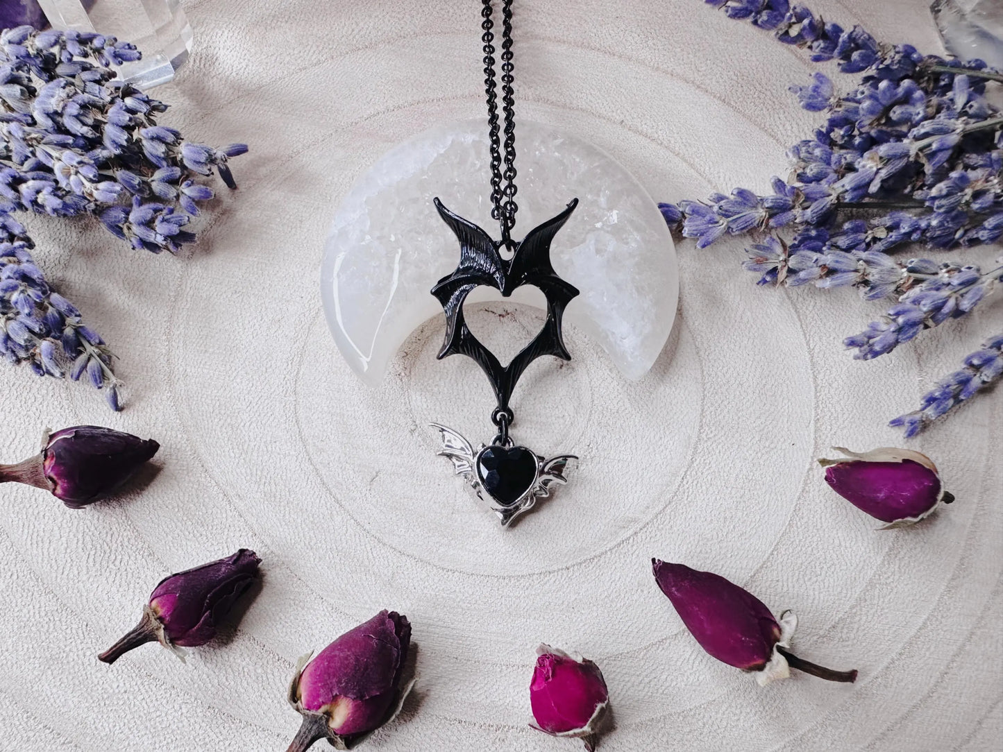Black Heart Bat Wing Necklace