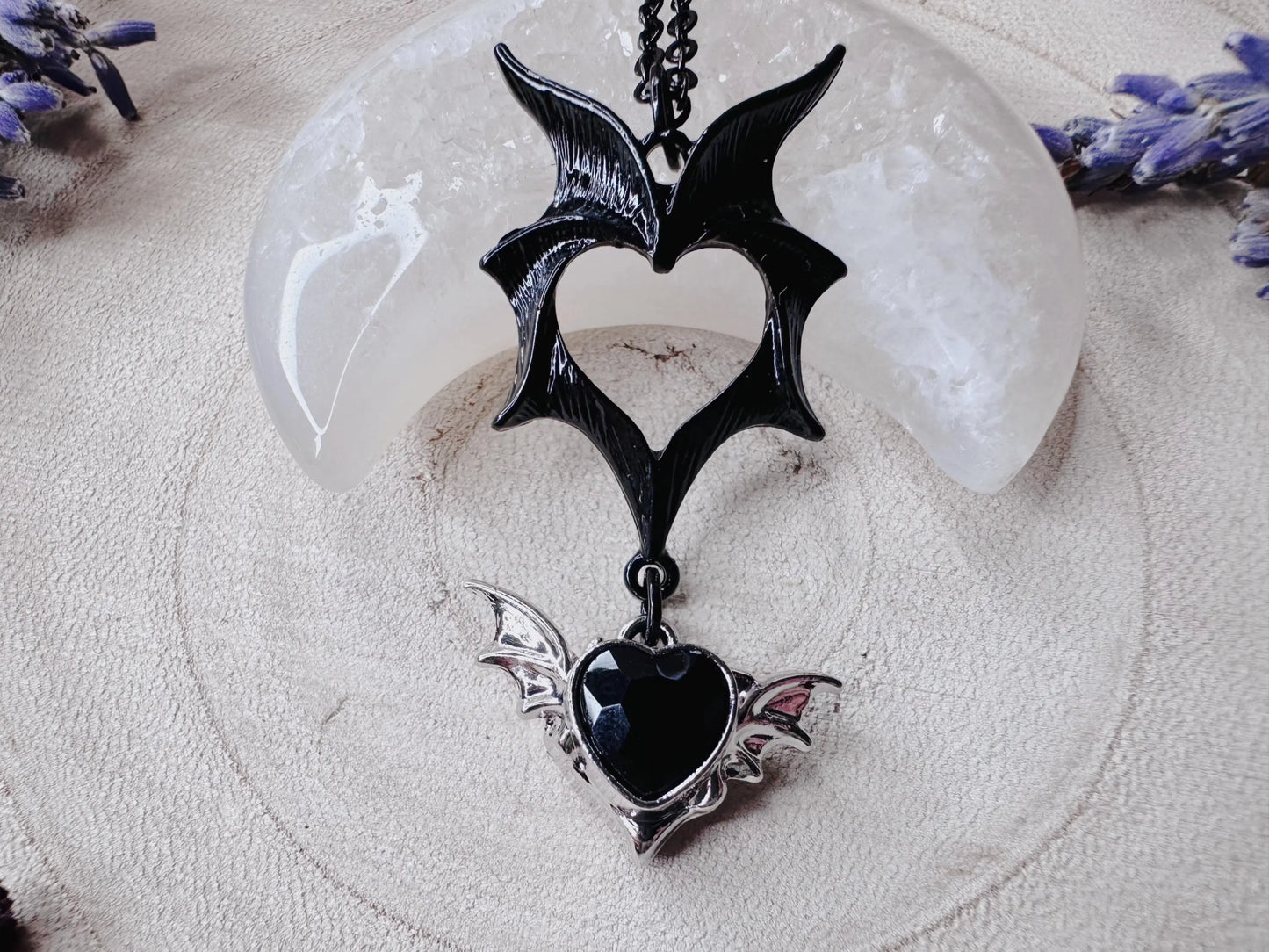 Black Heart Bat Wing Necklace