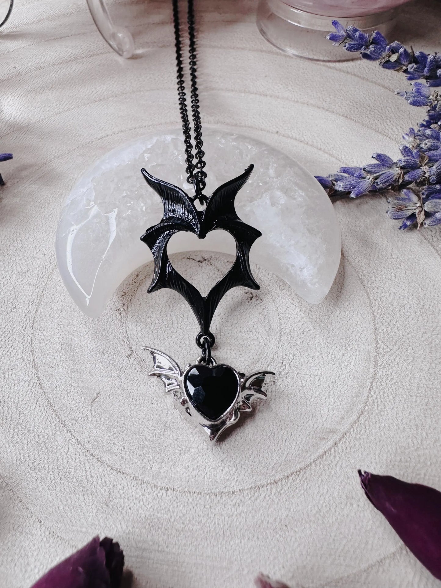 Black Heart Bat Wing Necklace