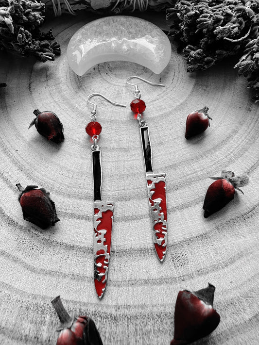 Pewter Bloody Knife Earrings