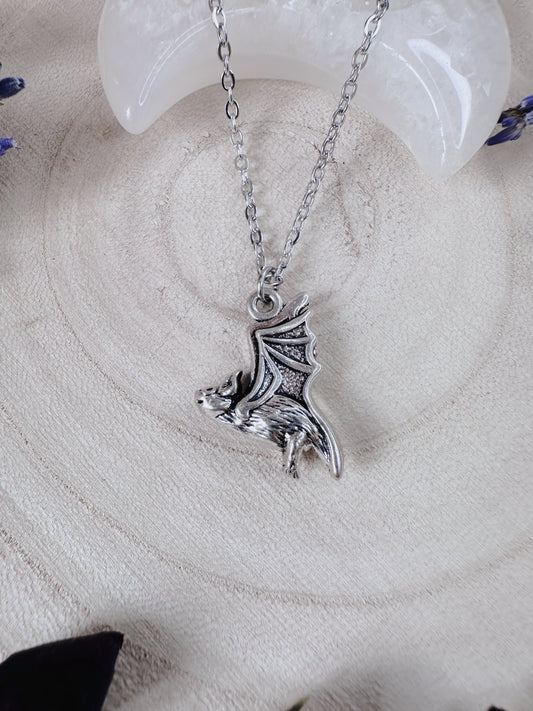 Silver Flying Bat Necklace