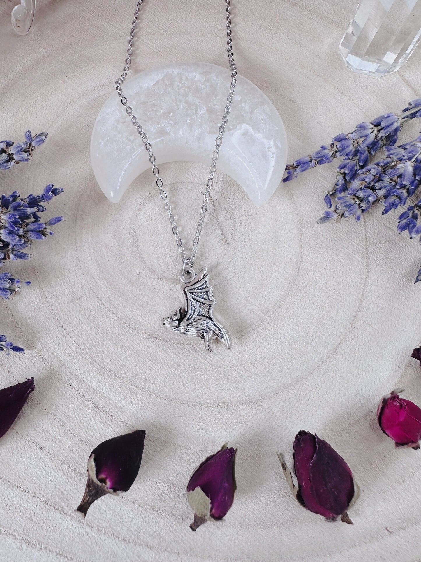 Silver Flying Bat Necklace