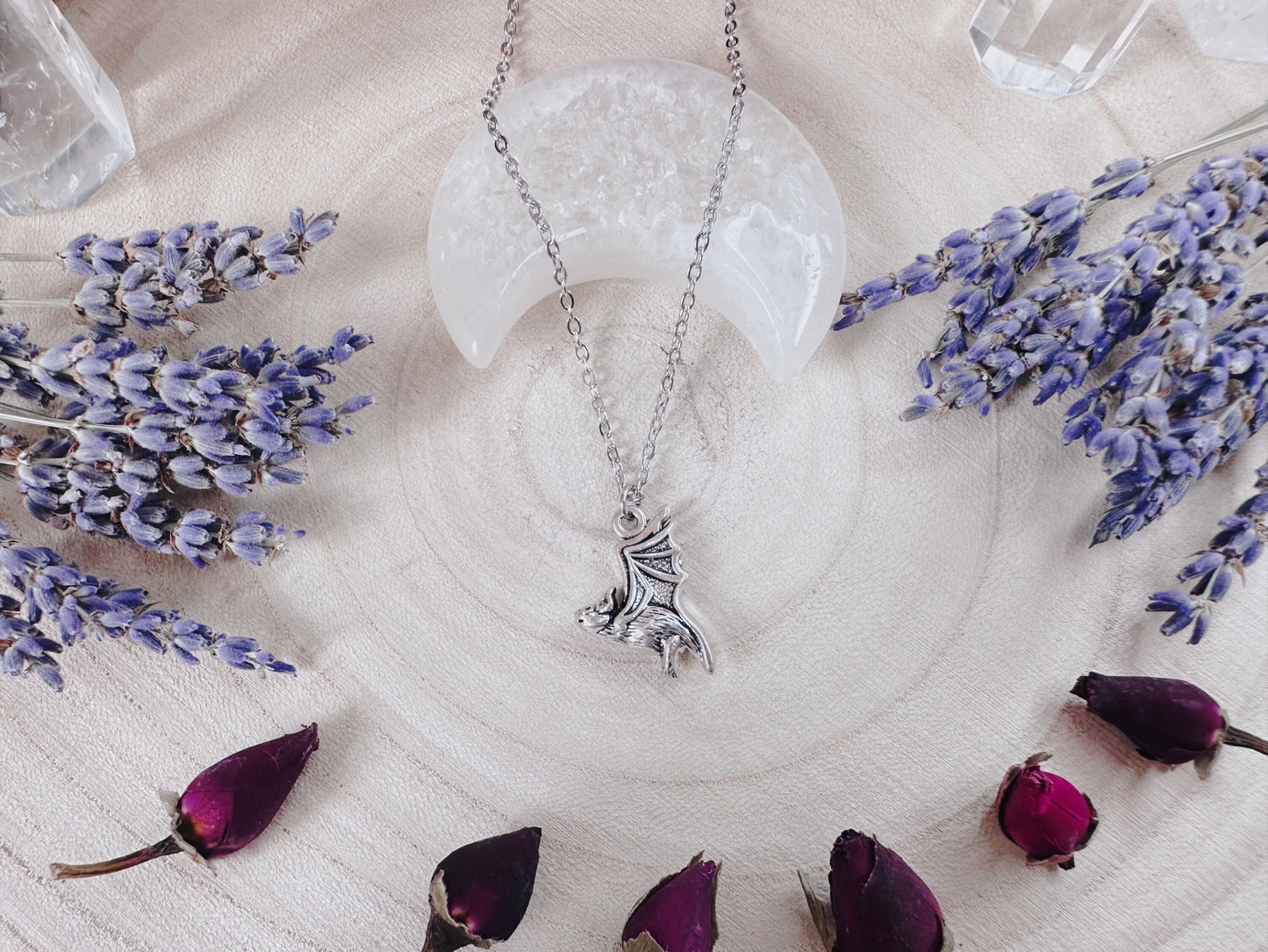 Silver Flying Bat Necklace