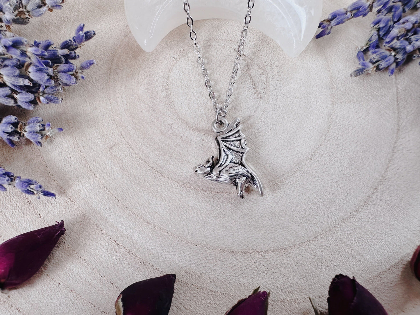 Silver Flying Bat Necklace