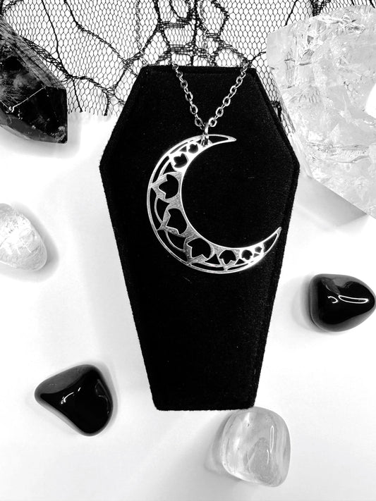 Stainless Steel Lotus Crescent Moon Necklace