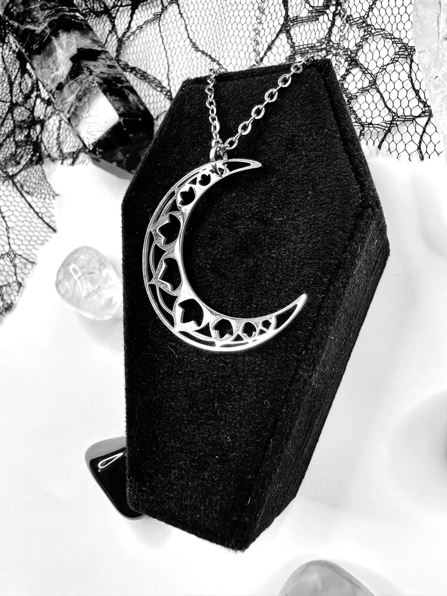Stainless Steel Lotus Crescent Moon Necklace