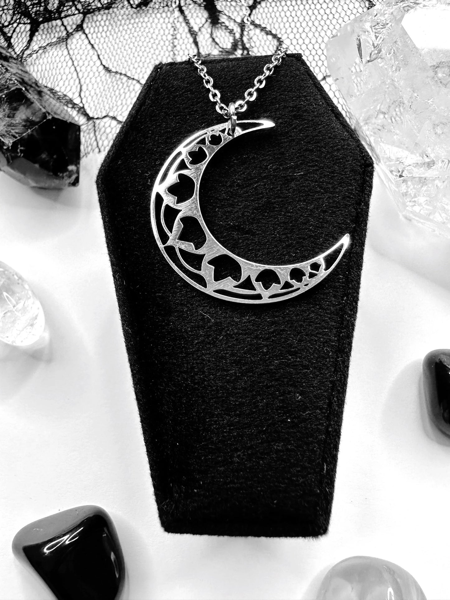 Stainless Steel Lotus Crescent Moon Necklace