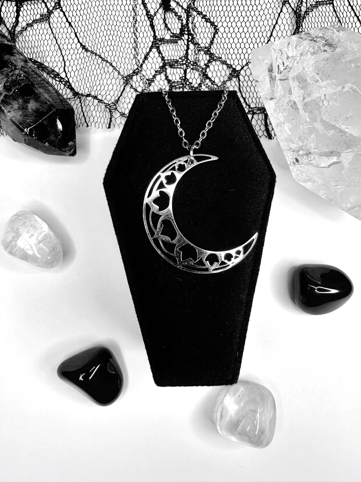 Stainless Steel Lotus Crescent Moon Necklace