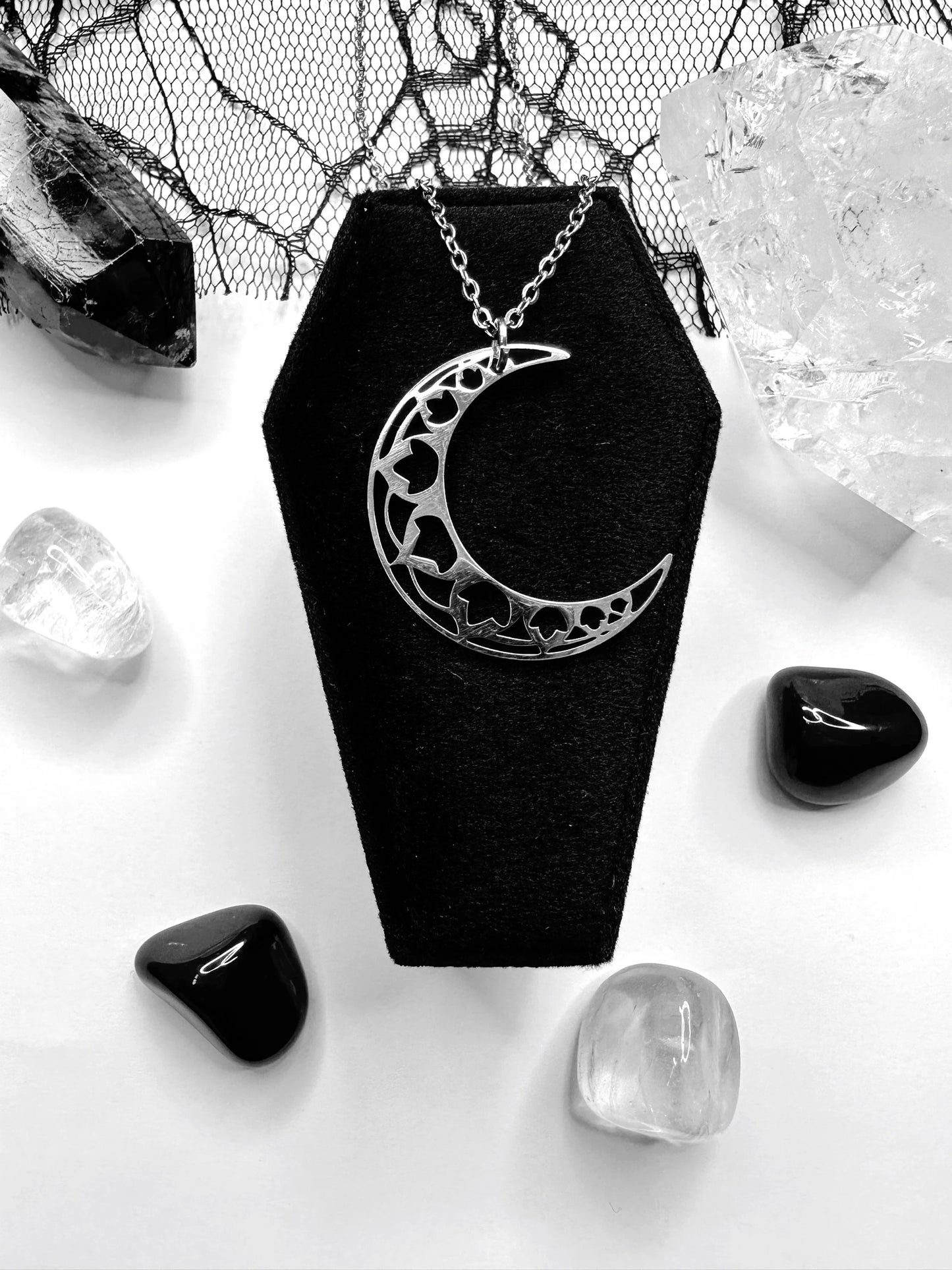 Stainless Steel Lotus Crescent Moon Necklace