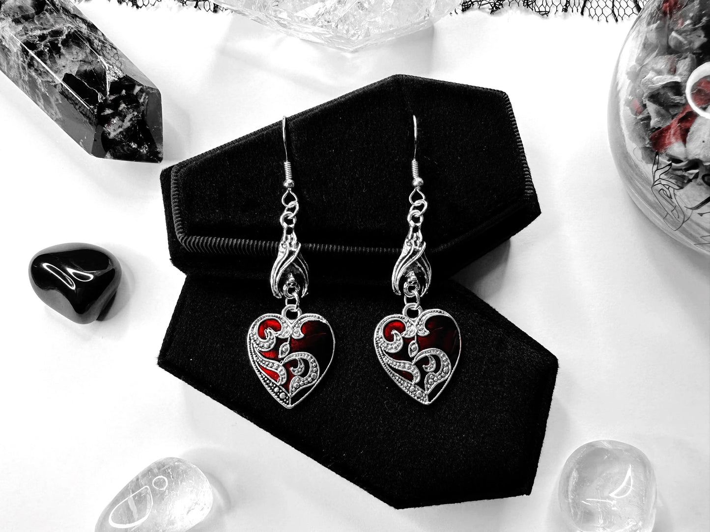 Vampire’s Masquerade Heart Earrings