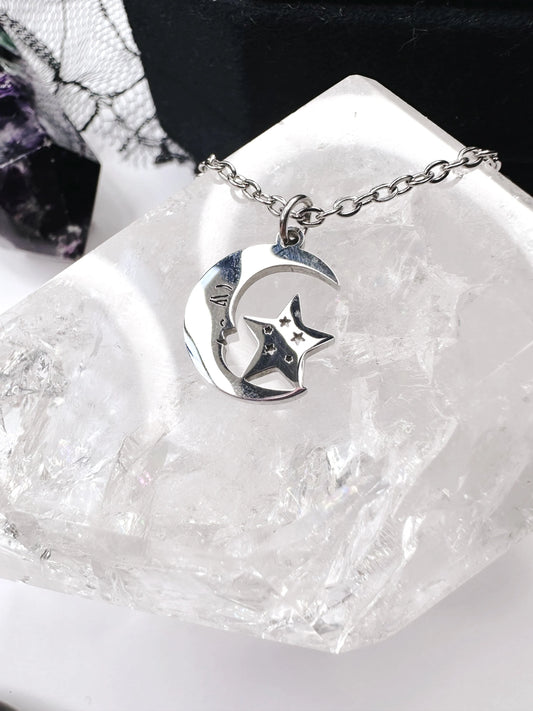 Stainless Steel Moon & Star Necklace