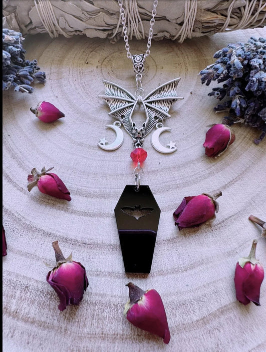 Moonlight Flight Bat & Coffin Necklace