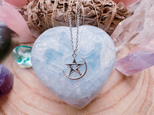 Moon Maiden Crescent Moon & Pentagram Necklace