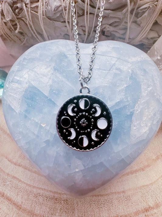 Black & White Moon Phase Necklace