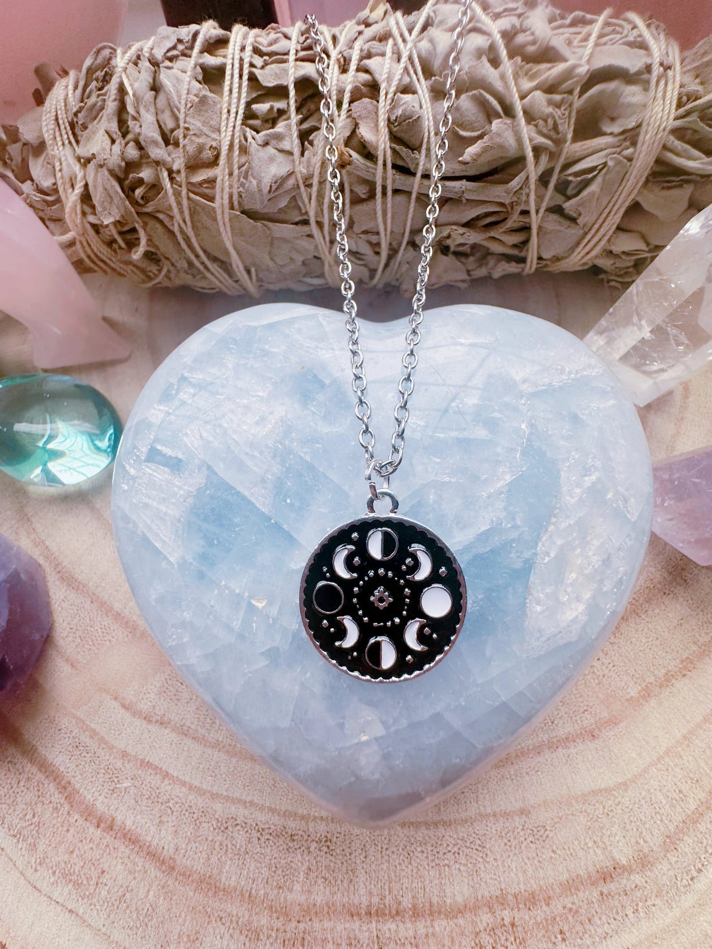 Black & White Moon Phase Necklace