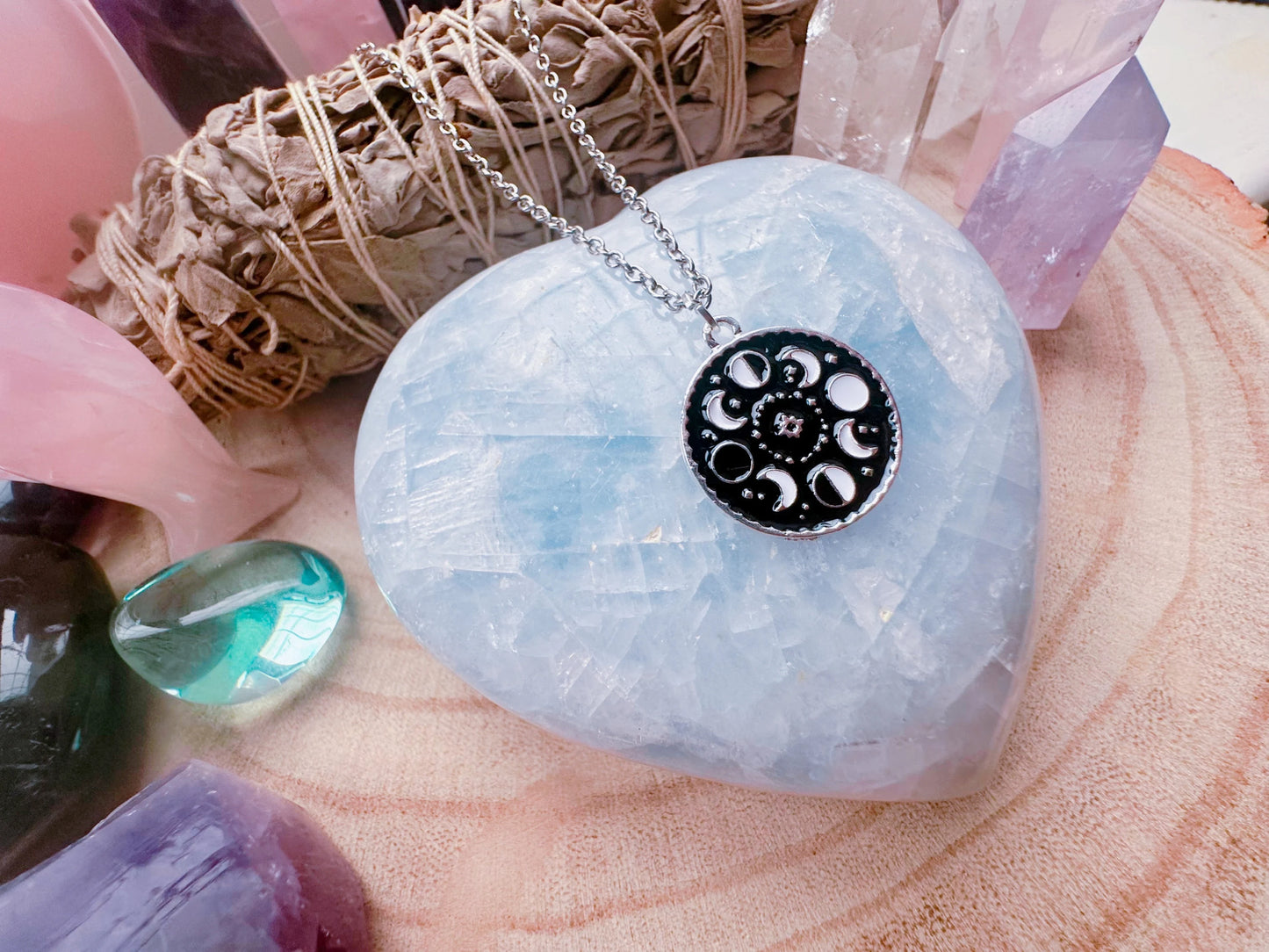 Black & White Moon Phase Necklace