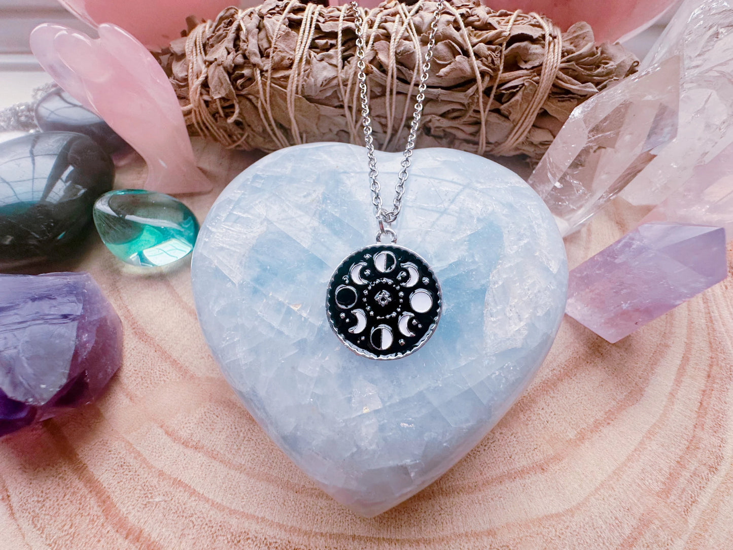Black & White Moon Phase Necklace