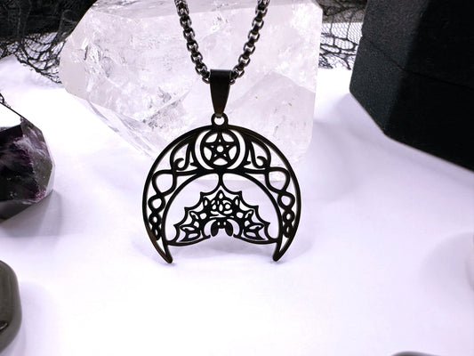 Stainless Steel Noir Bat Moon Necklace