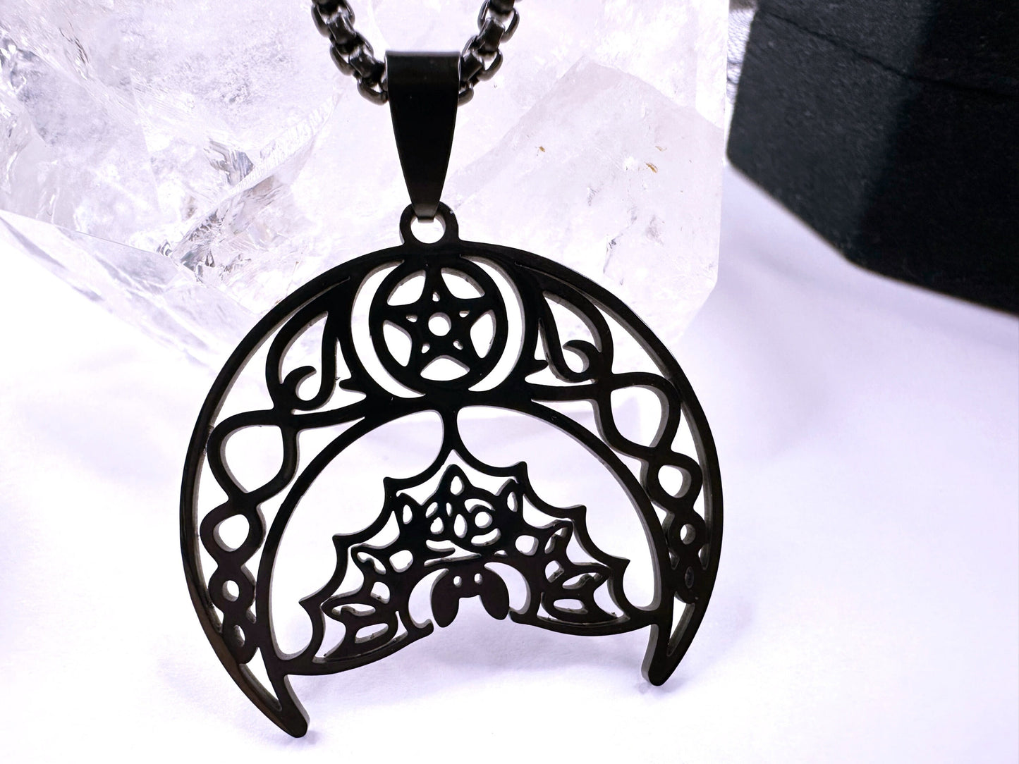 Stainless Steel Noir Bat Moon Necklace