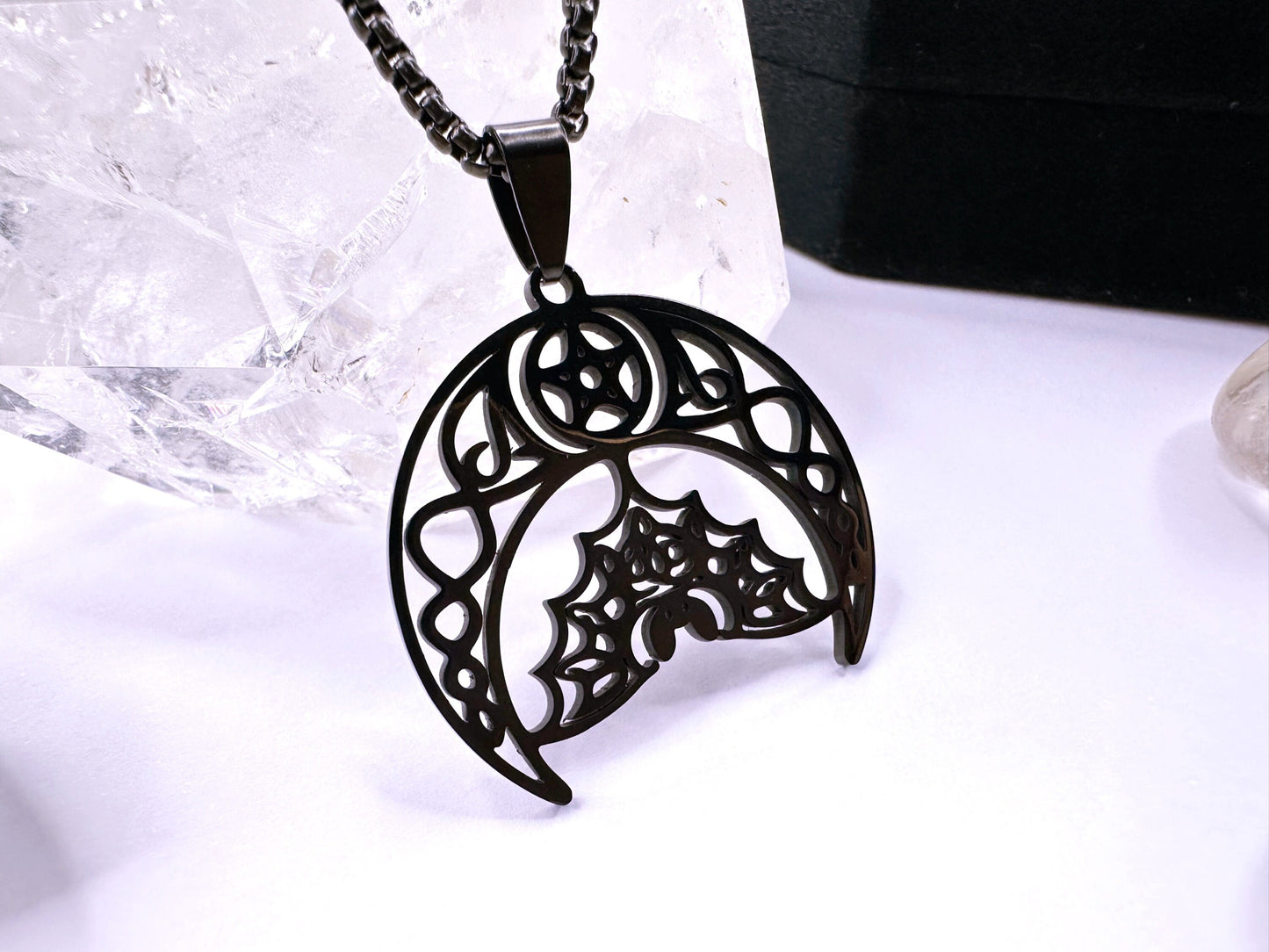 Stainless Steel Noir Bat Moon Necklace