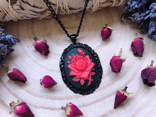 Painting The Roses Red Cameo Necklace