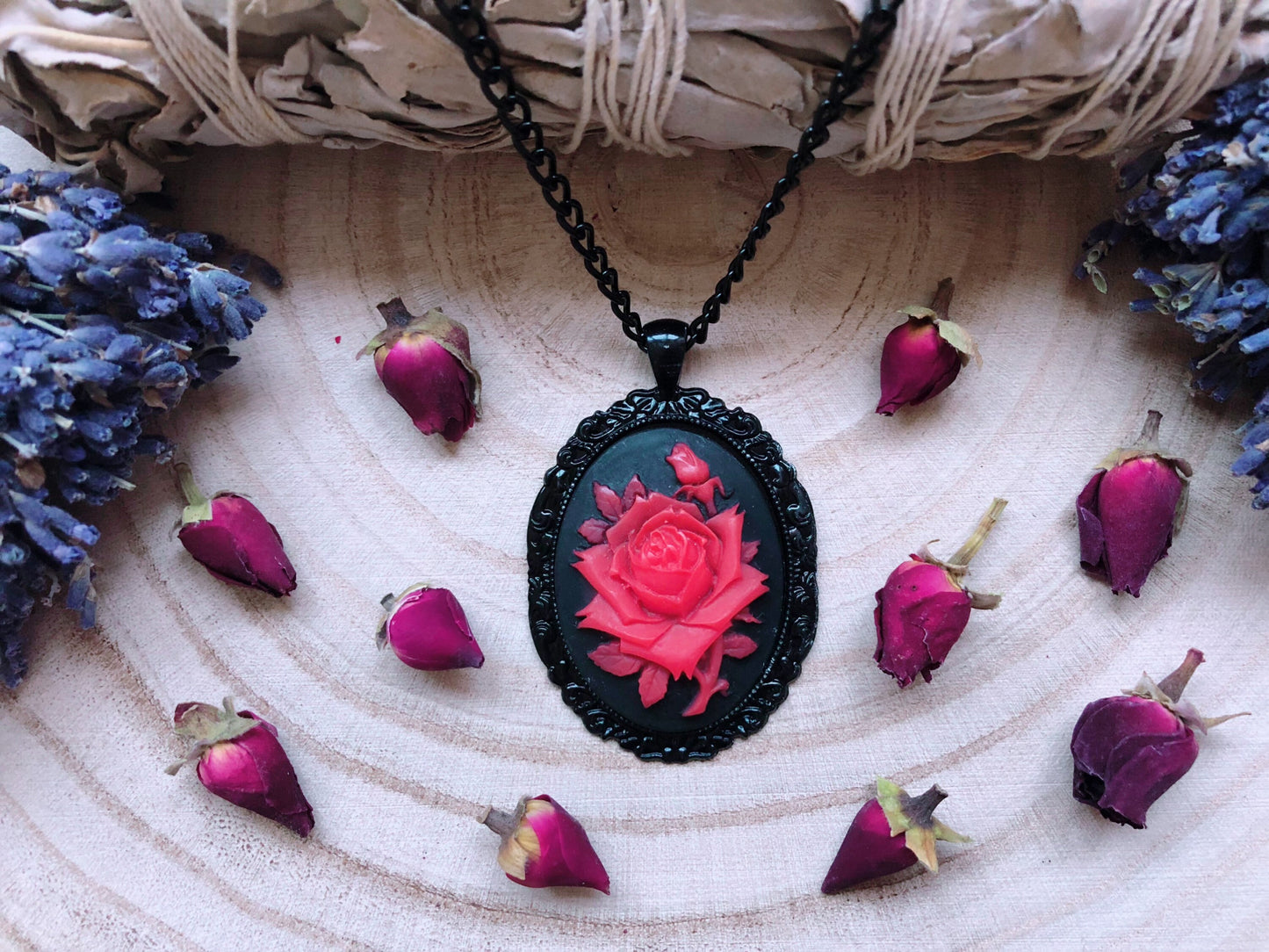 Painting The Roses Red Cameo Necklace