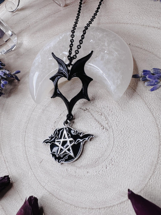 Protected By Bats Pentagram Necklace
