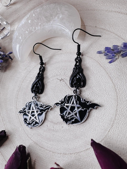 Protected By Bats Pentagram Earrings